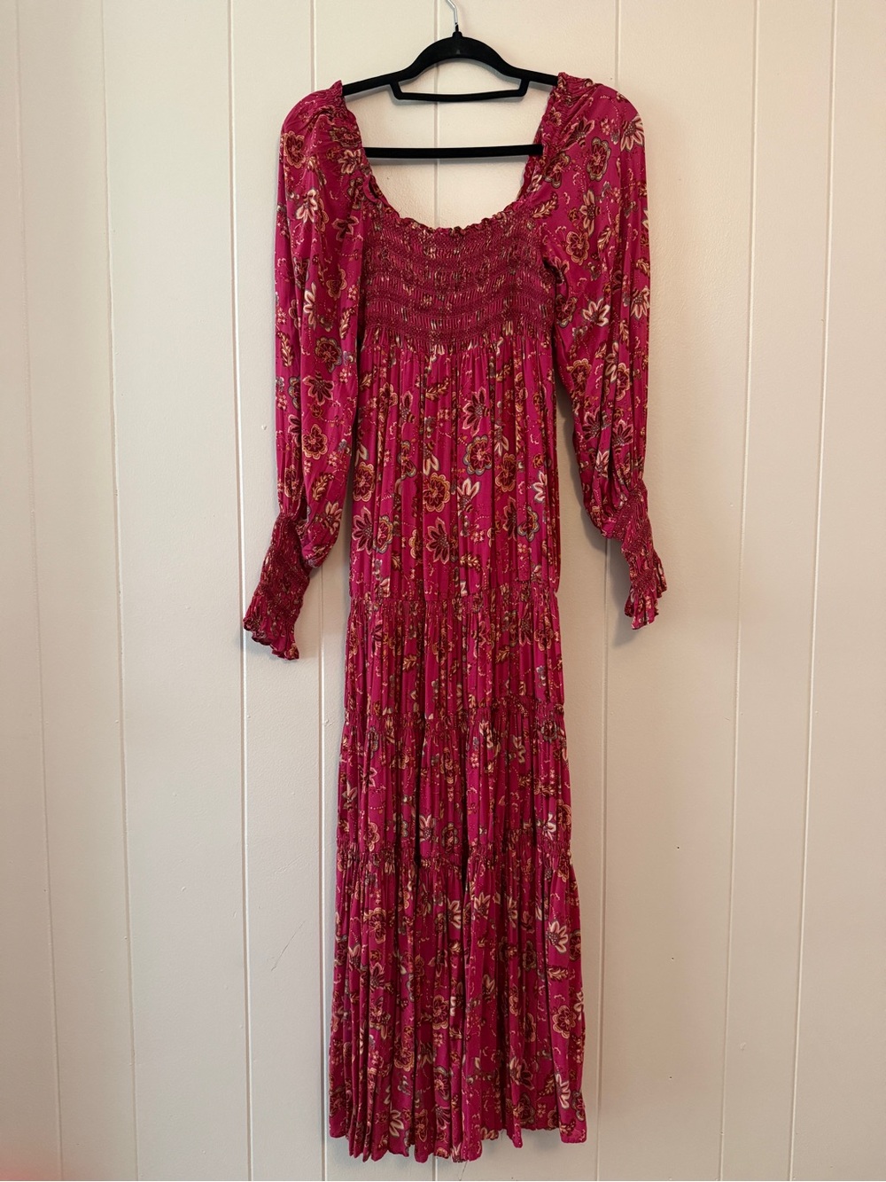 Free People Fuchsia Floral Maxi Dress - Smocked Bodice